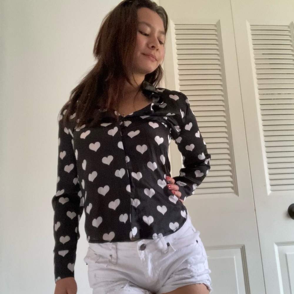 vintage black and white shirt with heart pattern